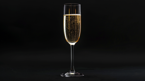 coupe de champagne classique sur fond noir professionnel, placée au milieu de l'image 
