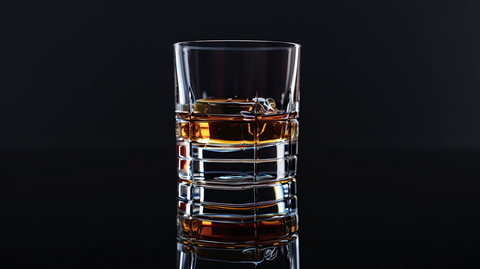 un verre à whisky old fashion au milieu de la photo dans un fond noir professionel