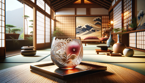 un verre edo kiriko dans un environnement au style japonais