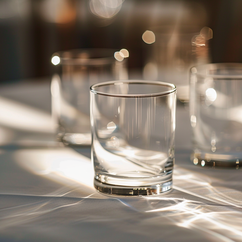des verres à eau sur une table dréssé pour un diner 