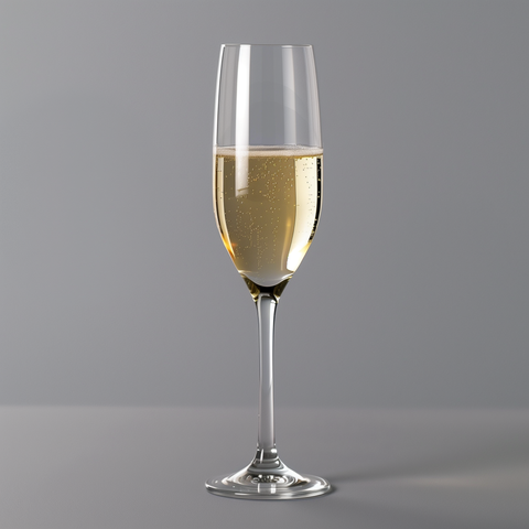 un verre à champagne vide dans un fond gris professionel