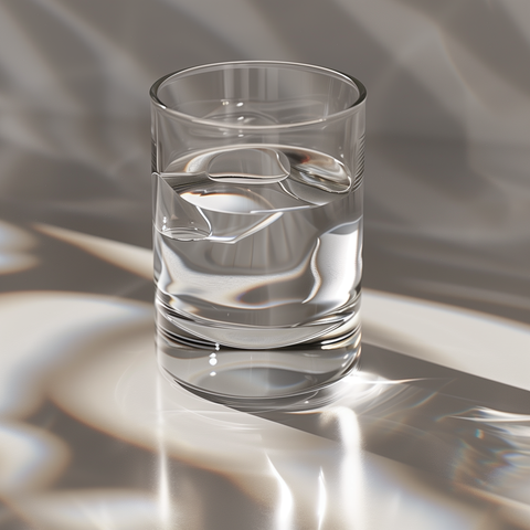 un verre a eau dans un fond gris professionel
