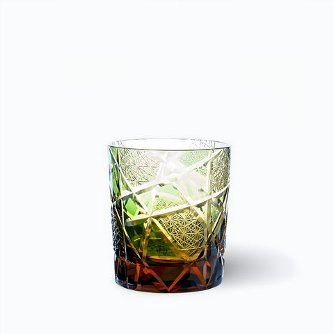 Verre à Whisky Edo Kiriko Gravé Ambre Vert / 1 PC