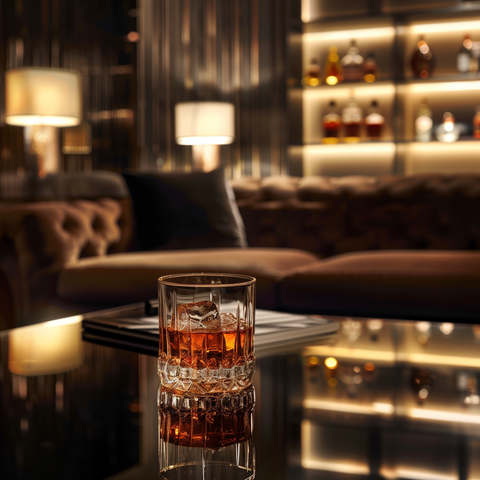 verre a whisky dans un salon luxueux