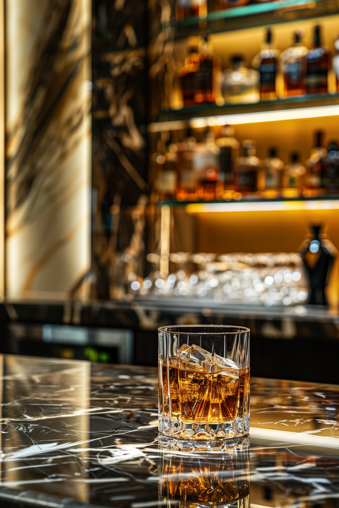verre à whisky old fashion dans un bar luxueux